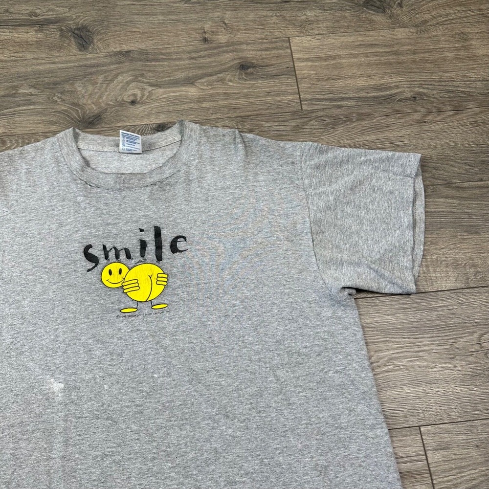Vintage Smile Mooning Shirt Adult Large Gray Funny Joke Brooklyn T Shirt Factory - Picture 3 of 8